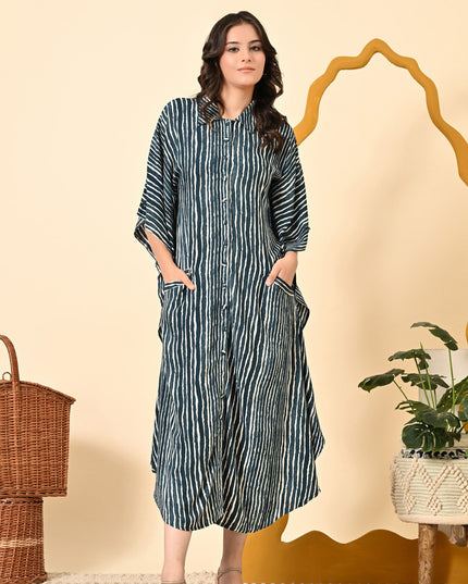 Rayon Cotton Loose Fit Kaftani Dress with Pockets