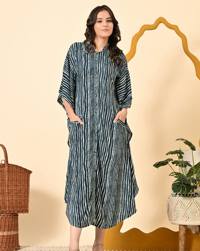 Rayon Cotton Loose Fit Kaftani Dress with Pockets
