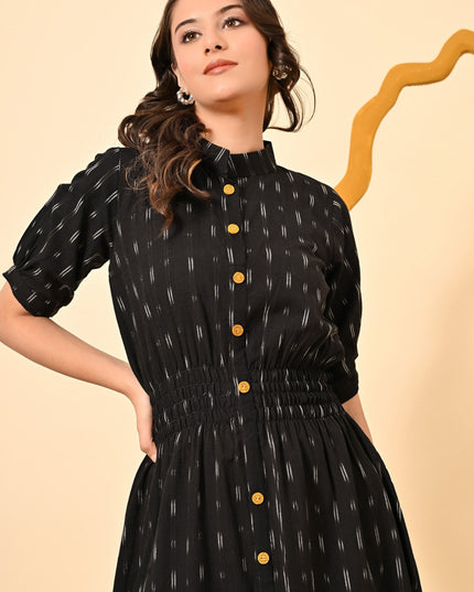 Black Butti Elasticated Midi Dress for Women
