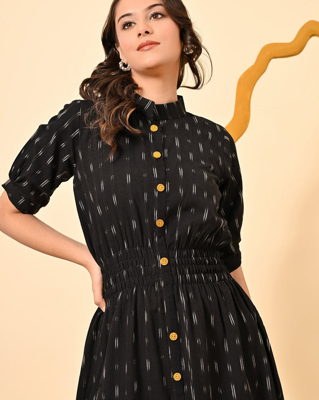 Black Butti Elasticated Midi Dress for Women