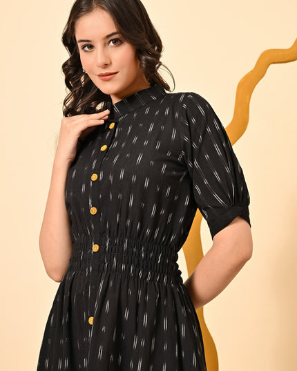Black Butti Elasticated Midi Dress for Women