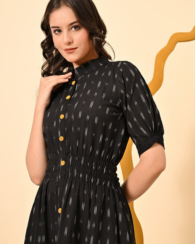 Black Butti Elasticated Midi Dress for Women
