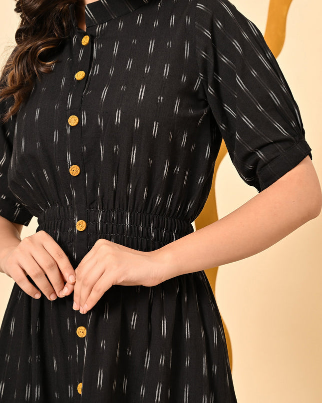 Black Butti Elasticated Midi Dress for Women