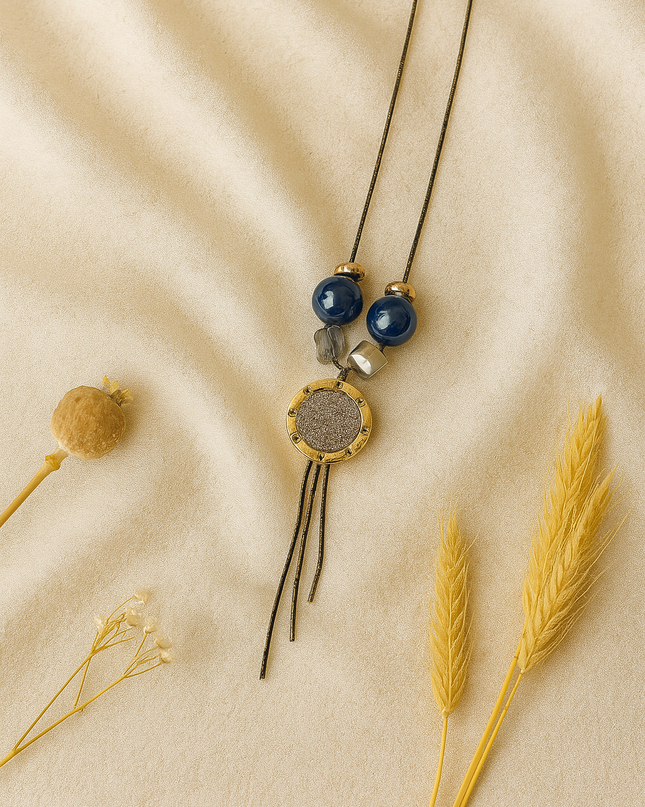Blue Bead & Crystal Charm Pendant Necklace
