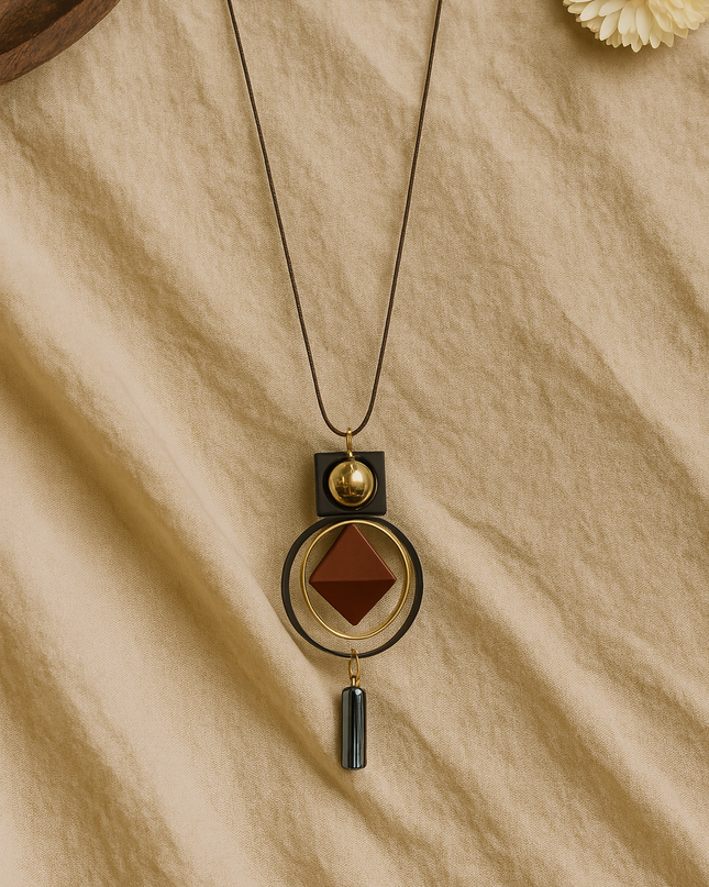 Boho Maroon Geometric Pendant Necklace