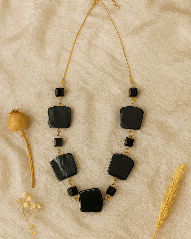 Matte Black Geometric Statement Necklace