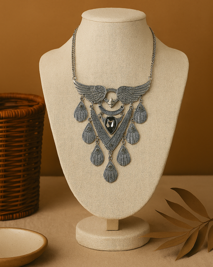 Ethnic Oxidised Bird Motif Statement Necklace