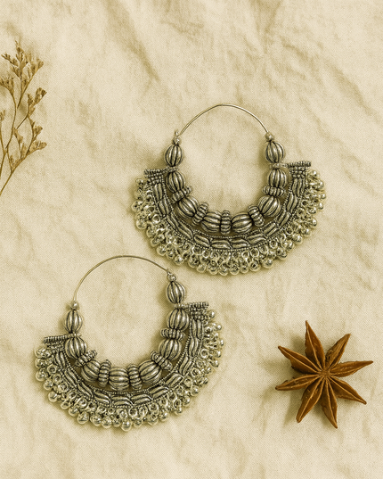 Oxidised Tribal Hoop Earrings for Women