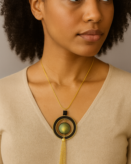 Enamel Accent Tassel Necklace for Women