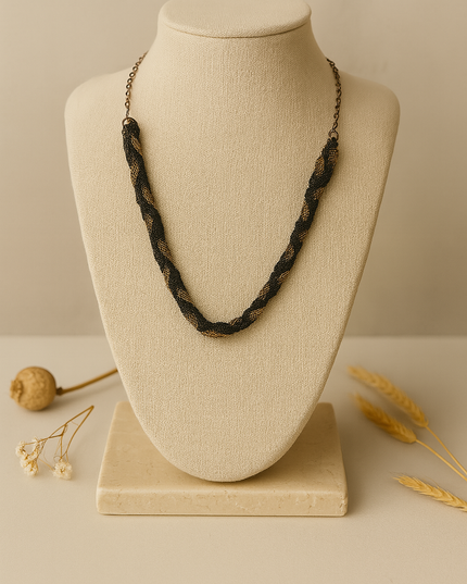 Twisted Black Thread Beaded Necklace