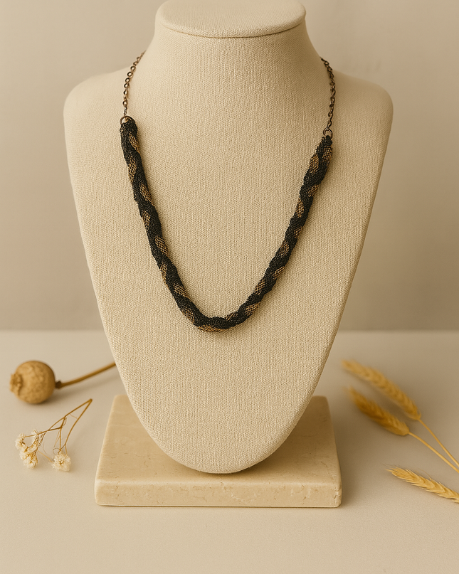 Twisted Black Thread Beaded Necklace