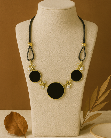 Gold-Tone Black Circle Necklace for Women