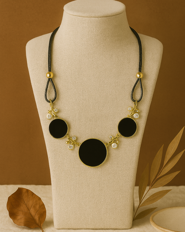 Bold Black Circle Gold-Tone Statement Necklace