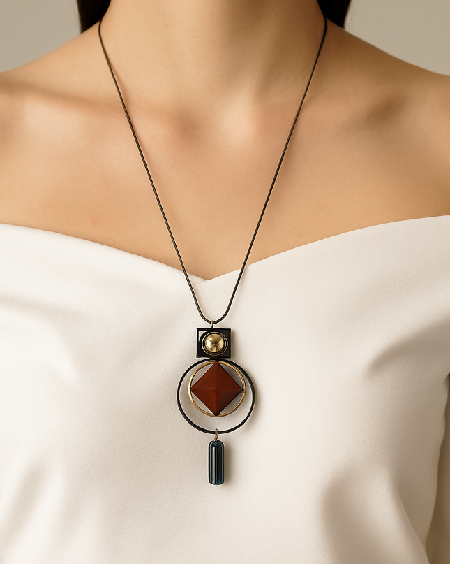 Boho Maroon Geometric Pendant Necklace
