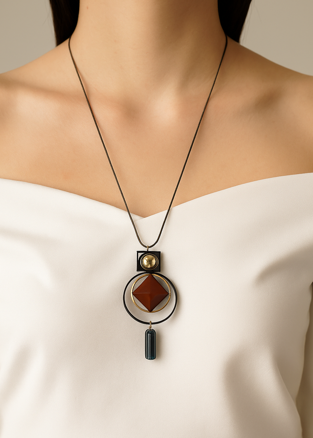 Boho Maroon Geometric Pendant Necklace