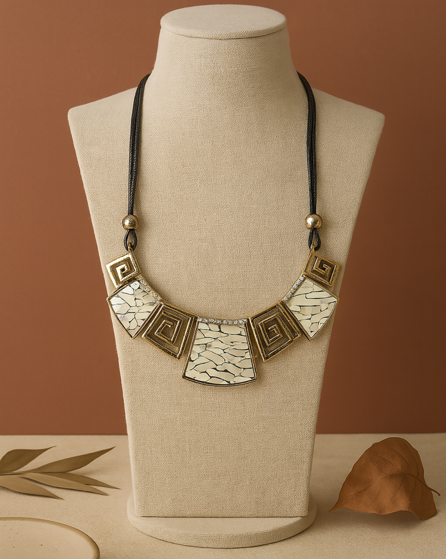 White Mosaic Tribal Necklace