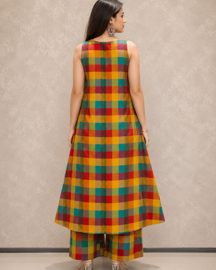 MADRAS CHECKERED HALTER NECK KURTA SET