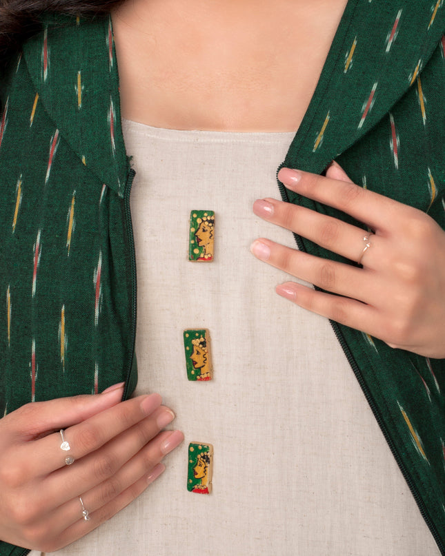 Green Ikat Bomber Handloom Cotton Zipper Jacket for Women