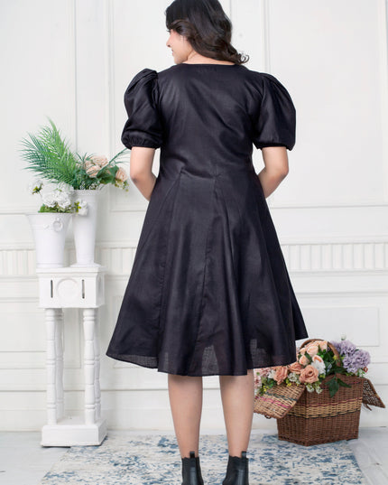 The Noir Bloom Hand Painted Black Cotton Dress for Women