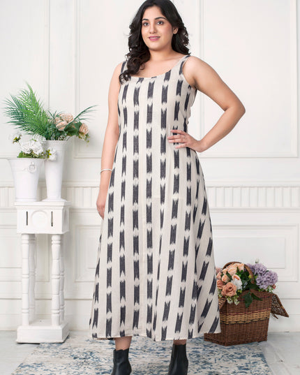 Women’s Ikat Handloom Co-ord Set Sleeveless Dress with Zipper Jacket