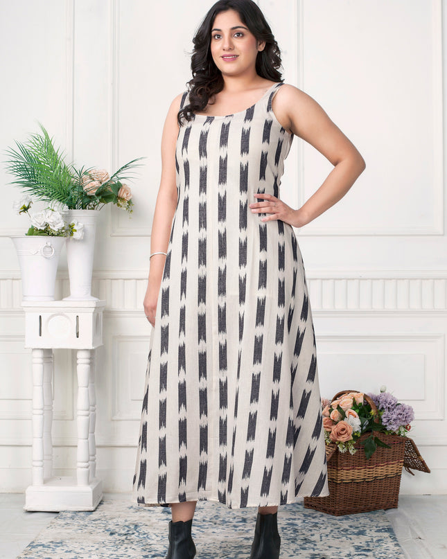 Women’s Ikat Handloom Co-ord Set Sleeveless Dress with Zipper Jacket