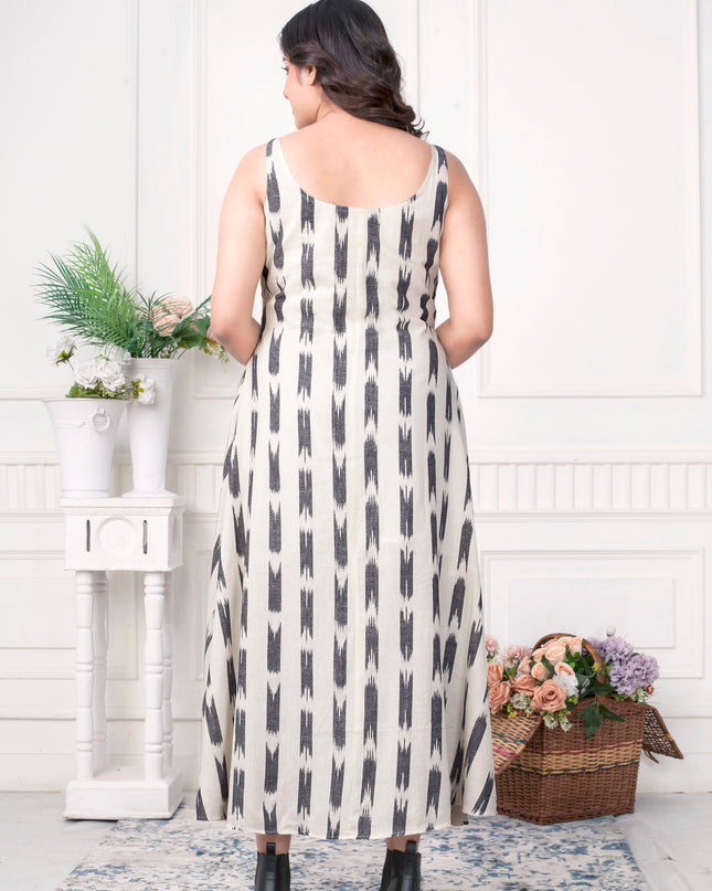 Women’s Ikat Handloom Co-ord Set Sleeveless Dress with Zipper Jacket