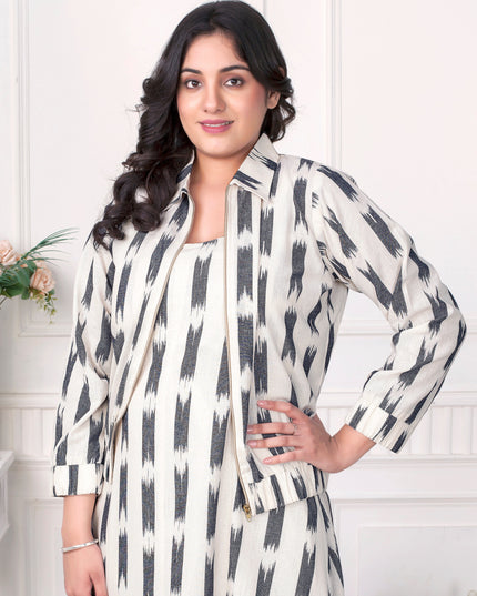 Women’s Ikat Cotton Zipper Stylish Handloom Overlay Jacket