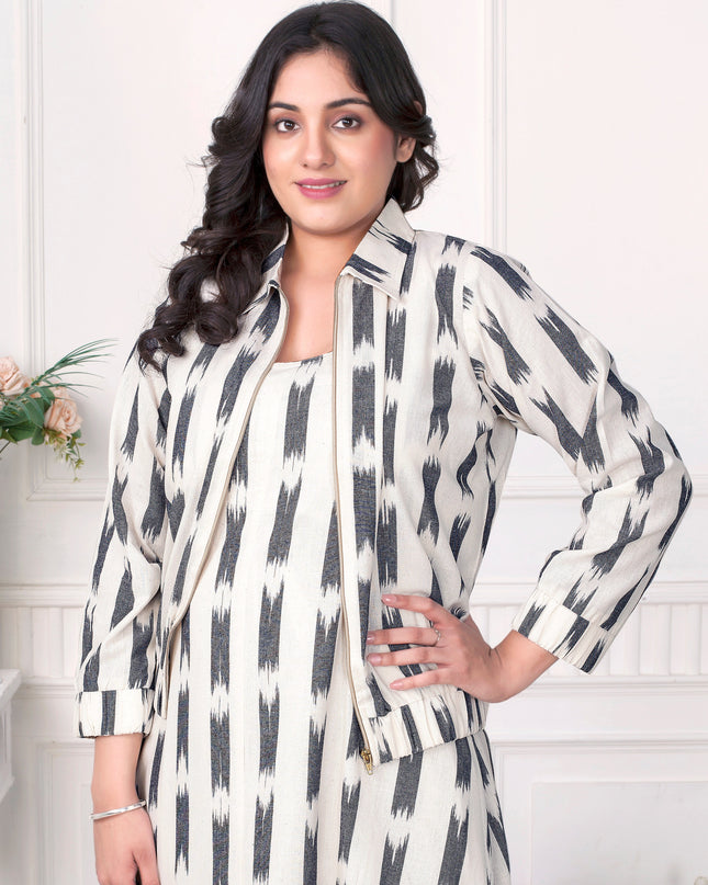 Women’s Ikat Cotton Zipper Stylish Handloom Overlay Jacket