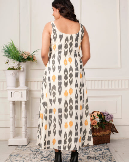 Daffodil Yellow & Black Ikat Handloom Zipper Jacket Dress Set