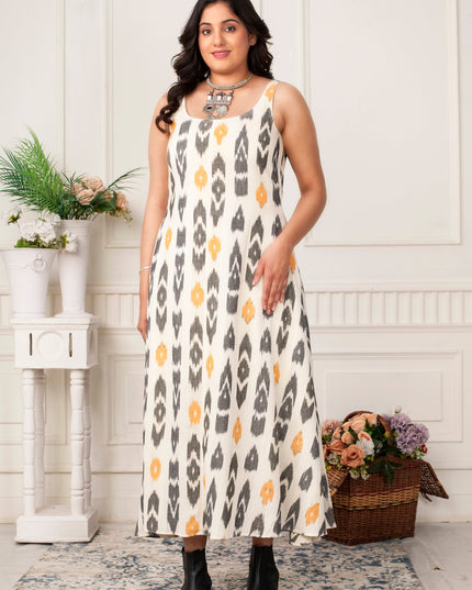 Daffodil Yellow & Black Ikat Handloom Zipper Jacket Dress Set