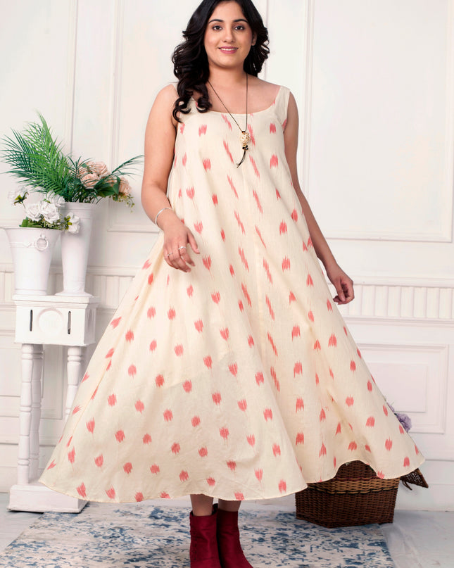 Pink Ikat Dress with Jacket Elegant Handloom Layered Outfit
