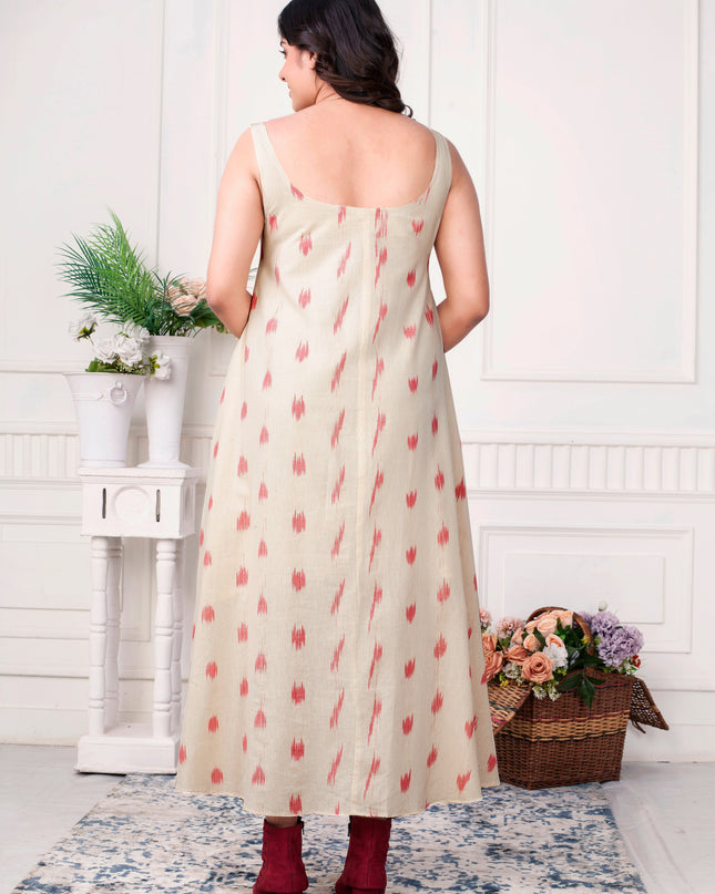Pink Ikat Dress with Jacket Elegant Handloom Layered Outfit