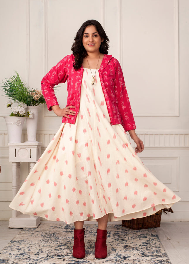 BLUSH IKAT JACKET WITH LOOSE DRESS