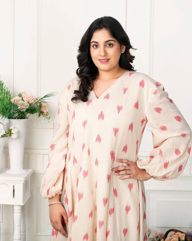 Blush Breeze Ikat Flared Dress for Women