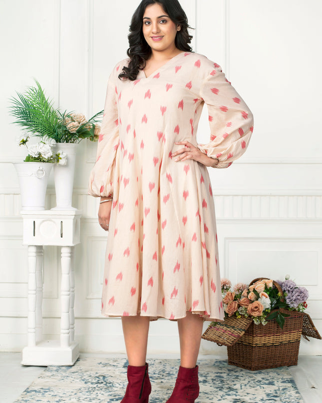 Blush Breeze Ikat Flared Dress for Women