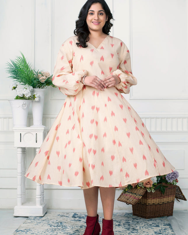 Blush Breeze Ikat Flared Dress for Women