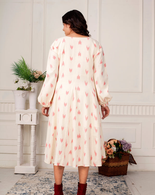 Blush Breeze Ikat Flared Dress for Women
