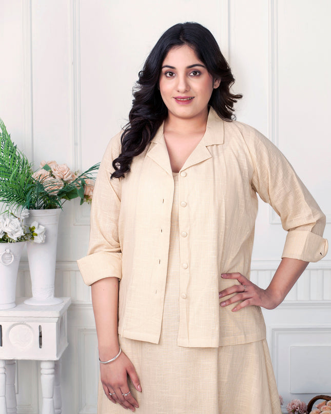 Layered Grace Linen Jacket Dress Set for Women