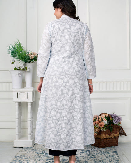 Navy Blue Cowl Dress with Chikankari Jacket Set for Women