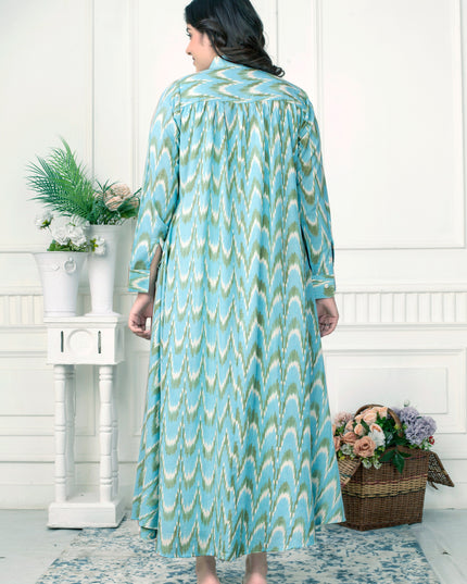 Aqua Blue Ikat Handloom Jacket Dress Set for Women Canada