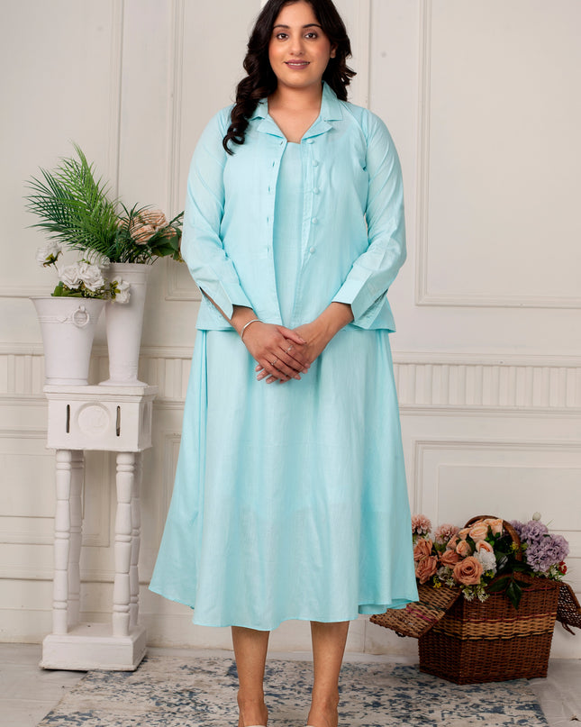 Aqua Breeze Linen Jacket Dress Set for Women