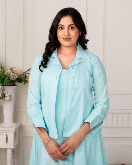 Aqua Breeze Linen Jacket Dress Set for Women