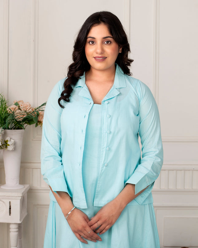 Aqua Breeze Linen Jacket Dress Set for Women