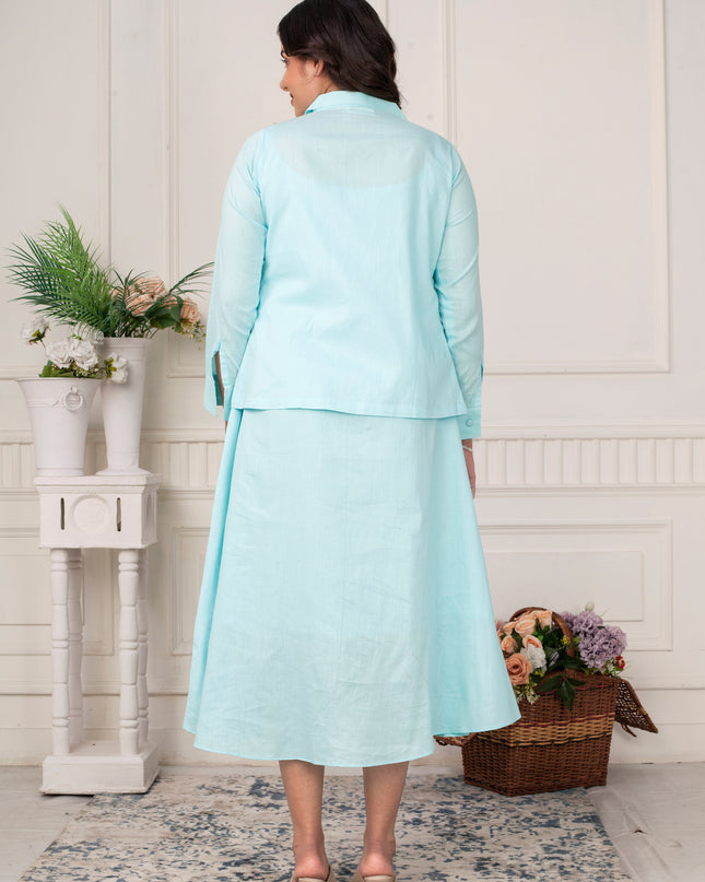 Aqua Breeze Linen Jacket Dress Set for Women