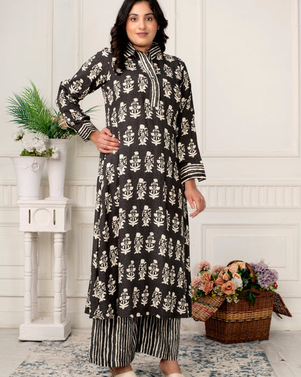 Black & White Rayon Coord Set for Women