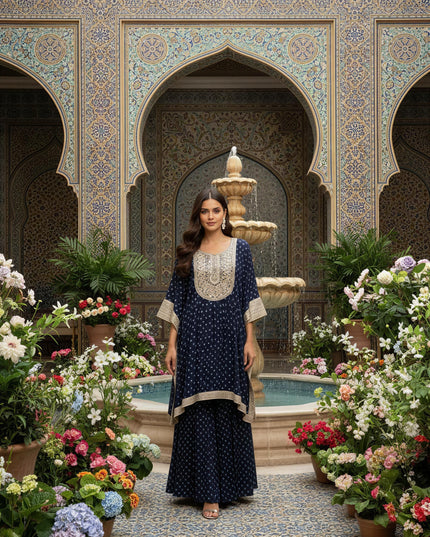 Midnight Noor Kaftan Kurta Set with Flared Skirt Palazzo