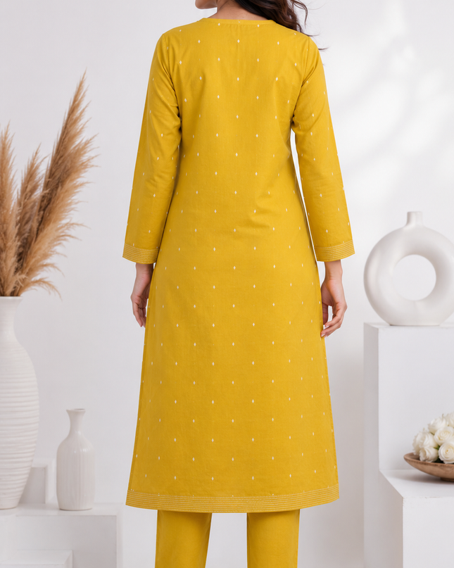 MUSTARD COTTON KURTA PANT SET