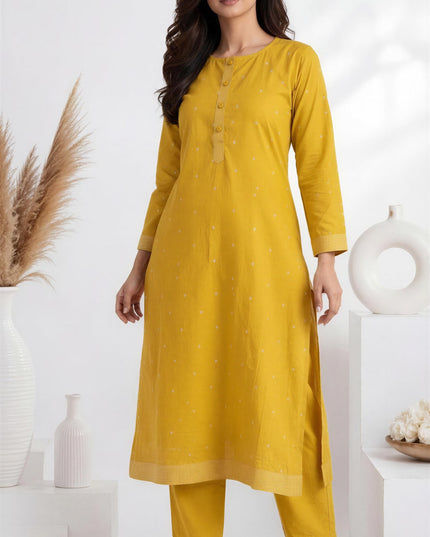 MUSTARD COTTON KURTA PANT SET