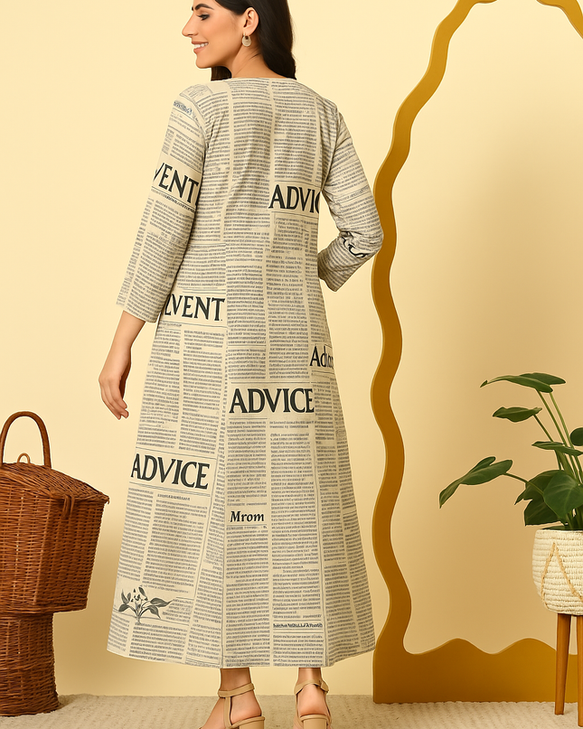 Stylish Newspaper Print Flared Jacket with Inner Co-ord Set