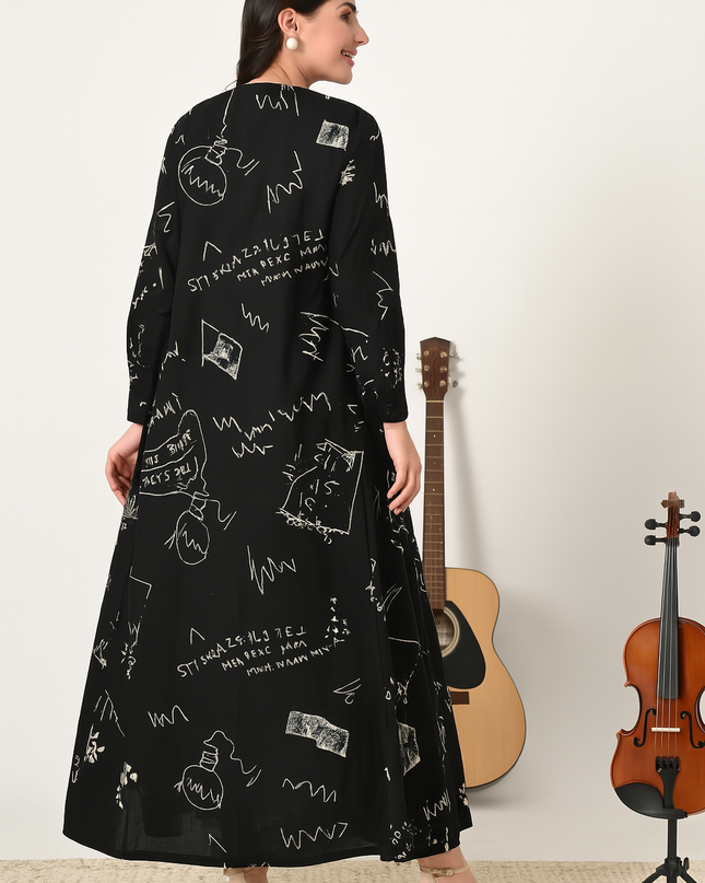 Newspaper Print Jacket with Inner Dress Set for Women